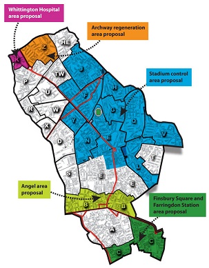 Map of Islington showing 2015 CPZ consultation areas